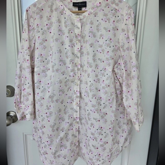Lane Bryant Floral Button-Up Shirt  18/20 Womens Collarless Long Sleeve Normcore - Picture 5 of 10
